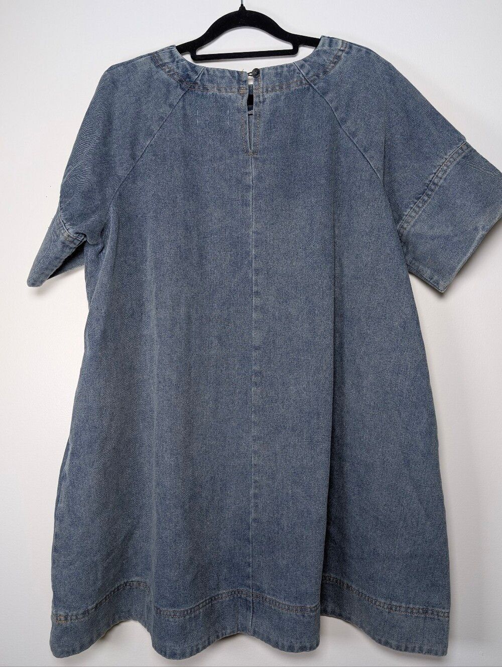 Porridge Denim Shift Dress Small Blue Relaxed A-Line Pocket Casual Boho Coastal - Picture 8 of 11